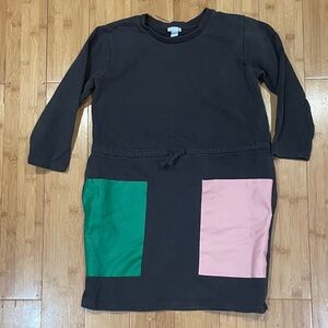 COS Kids Dress Black /Dark Grey, Pink, and Green Accents, 2 pockets size 6-8 y